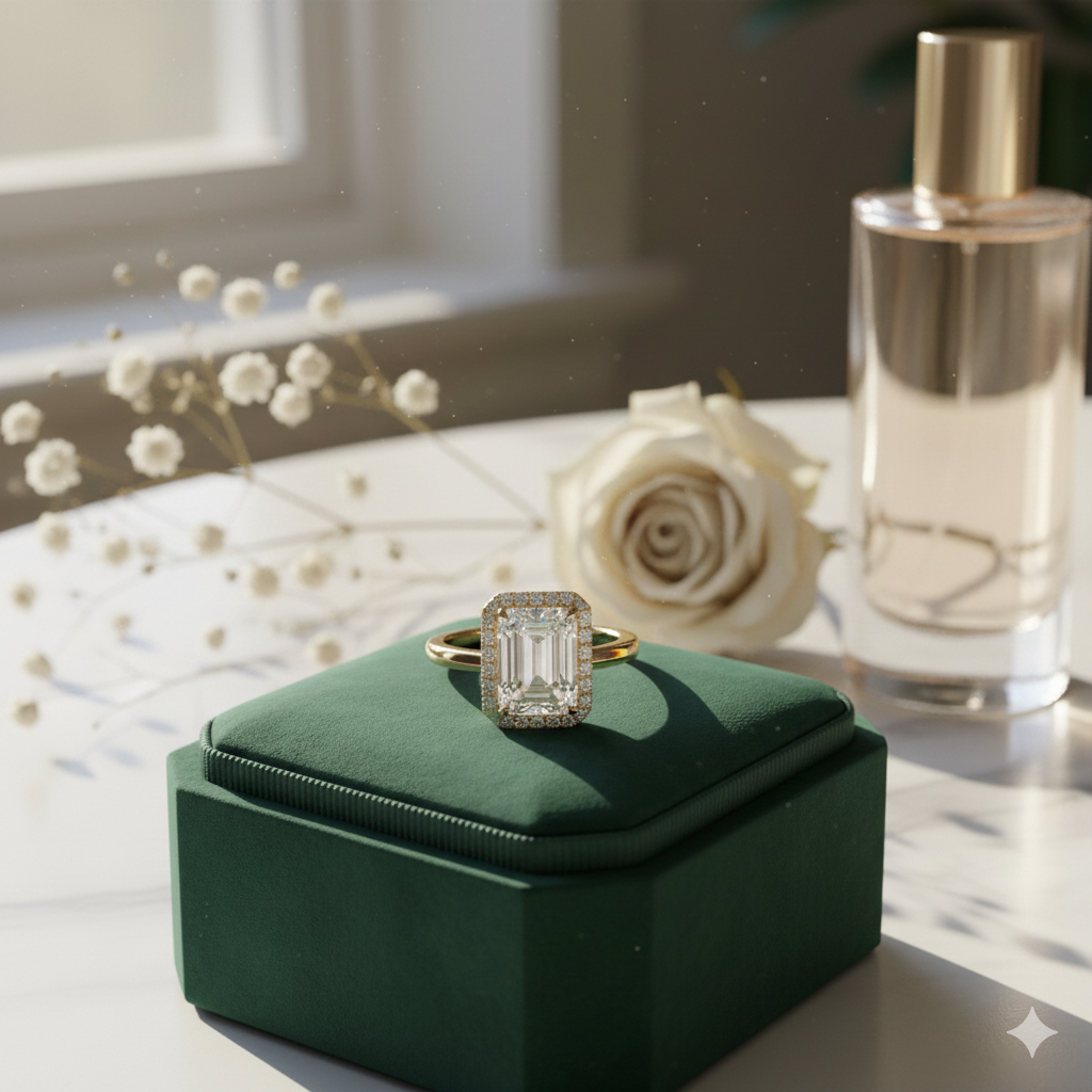 Emerald halo ring