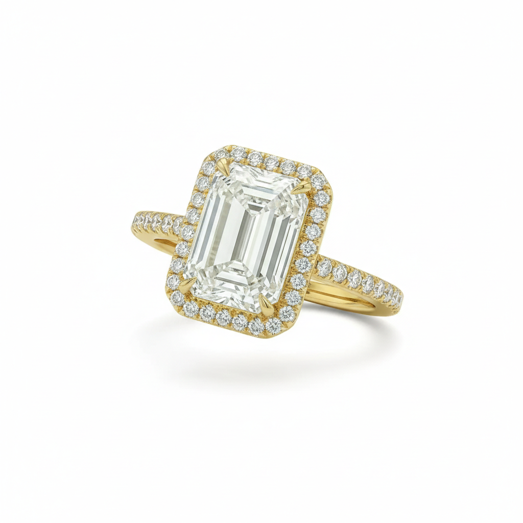 Emerald Halo Pavé Ring
