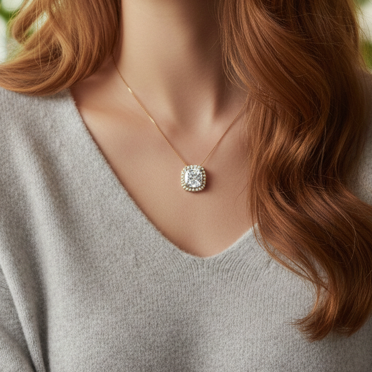 Cushion cut halo pendant