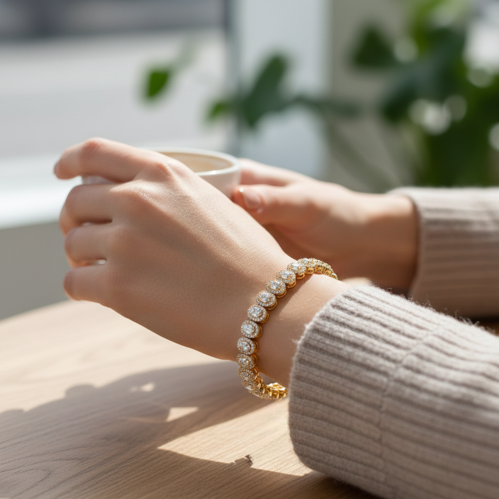 Oval halo tennis bracelet