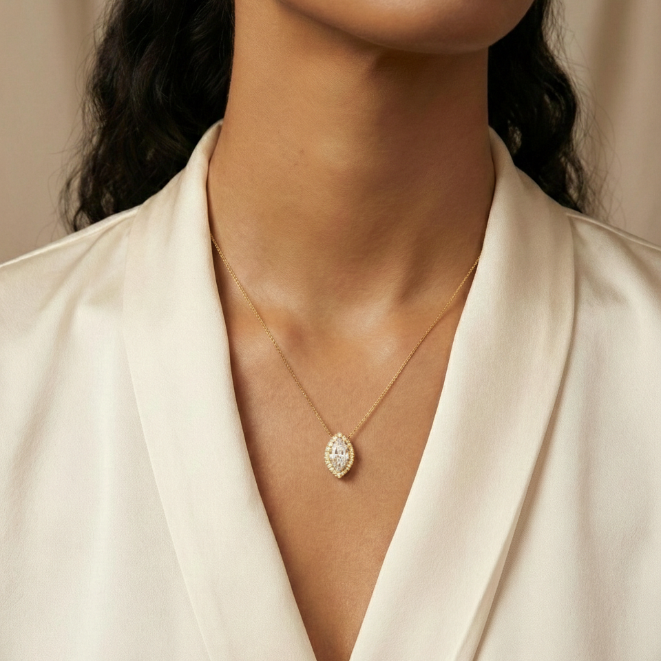 Marquise cut halo pendant