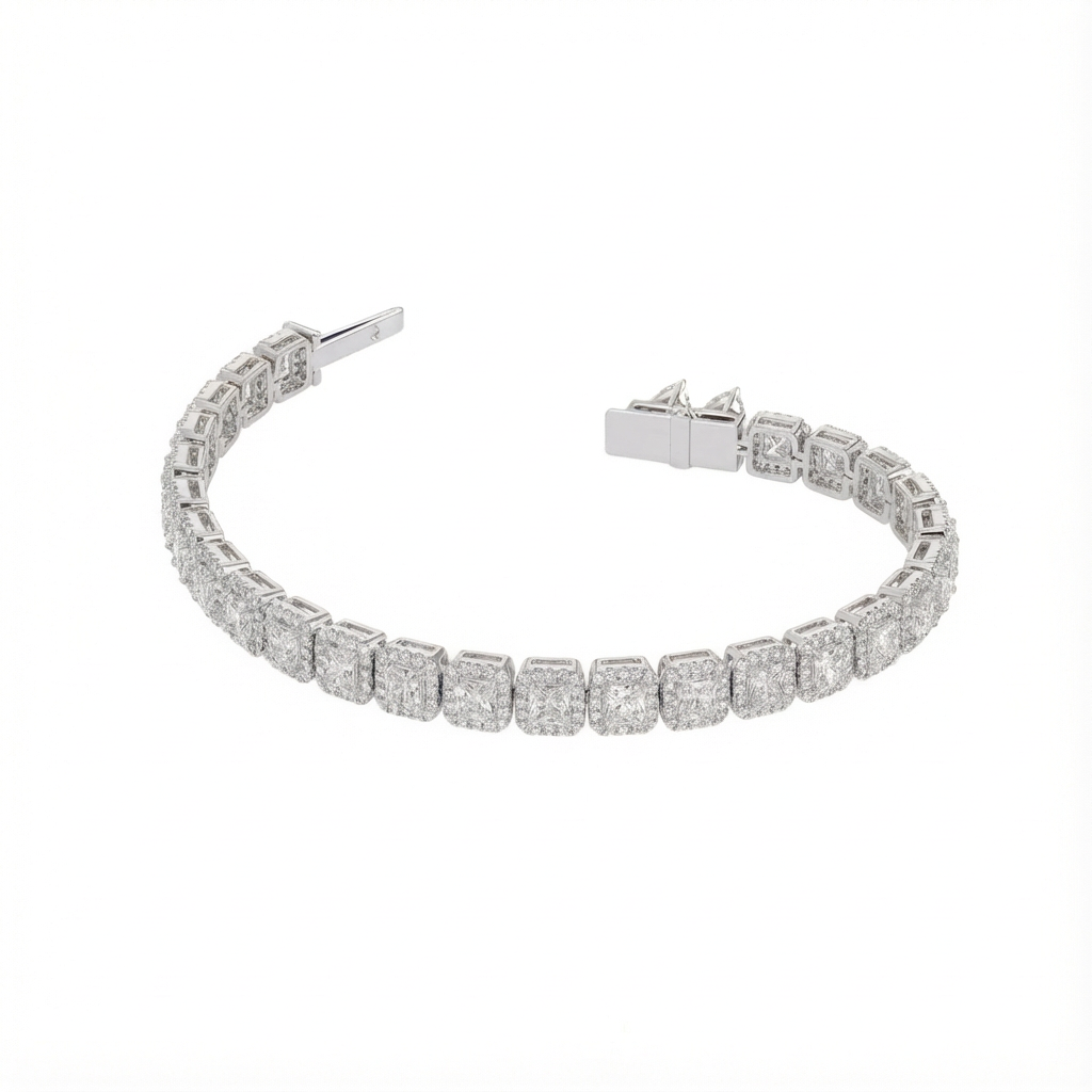 Princess halo tennis bracelet