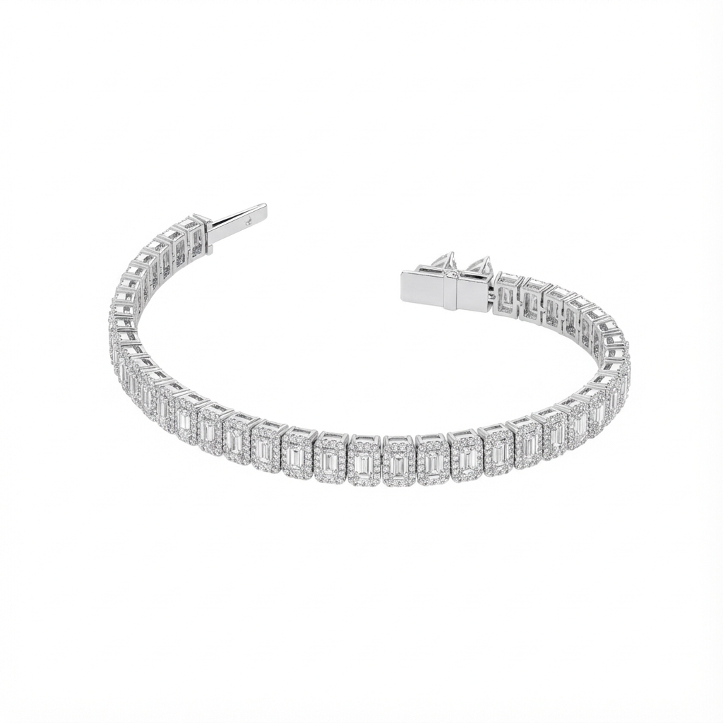 Emerald halo tennis bracelet