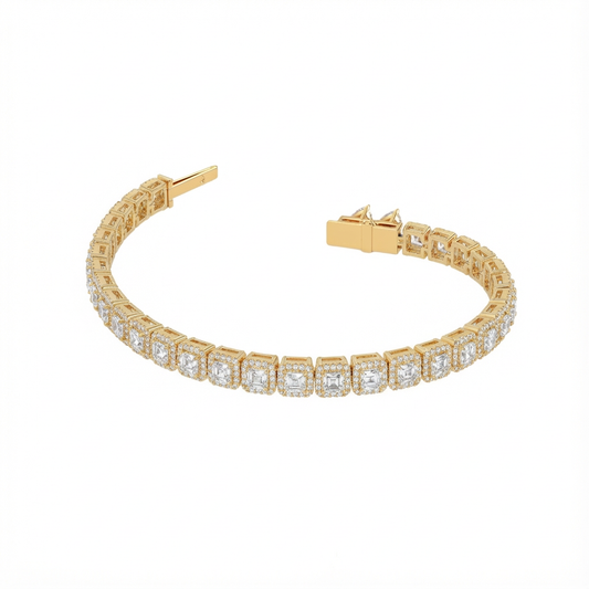 Asscher halo tennis bracelet