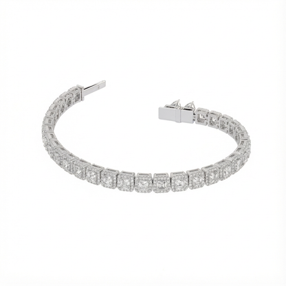 Asscher halo tennis bracelet
