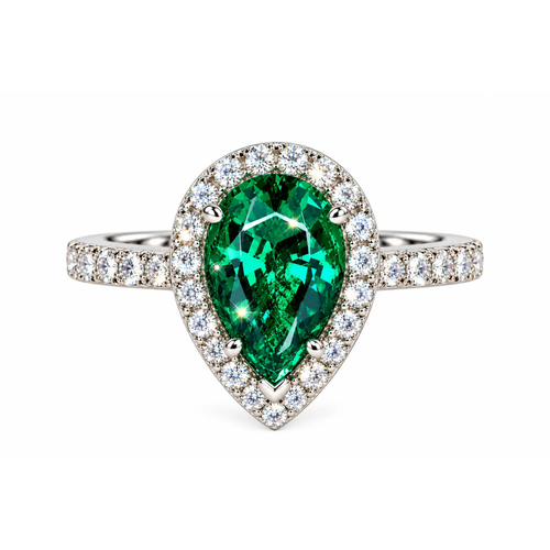 pear emerald halo pave ring