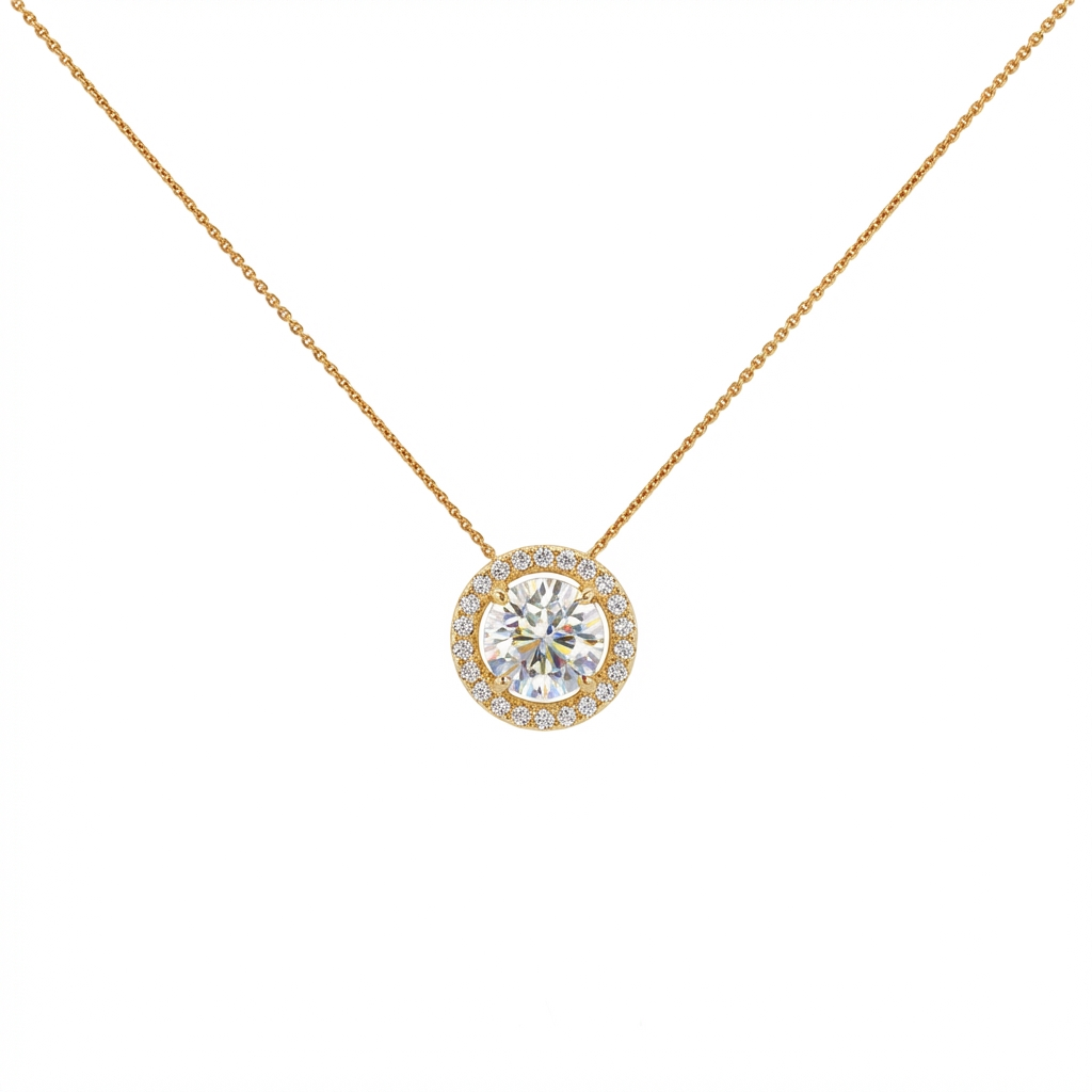 Round cut halo pendant