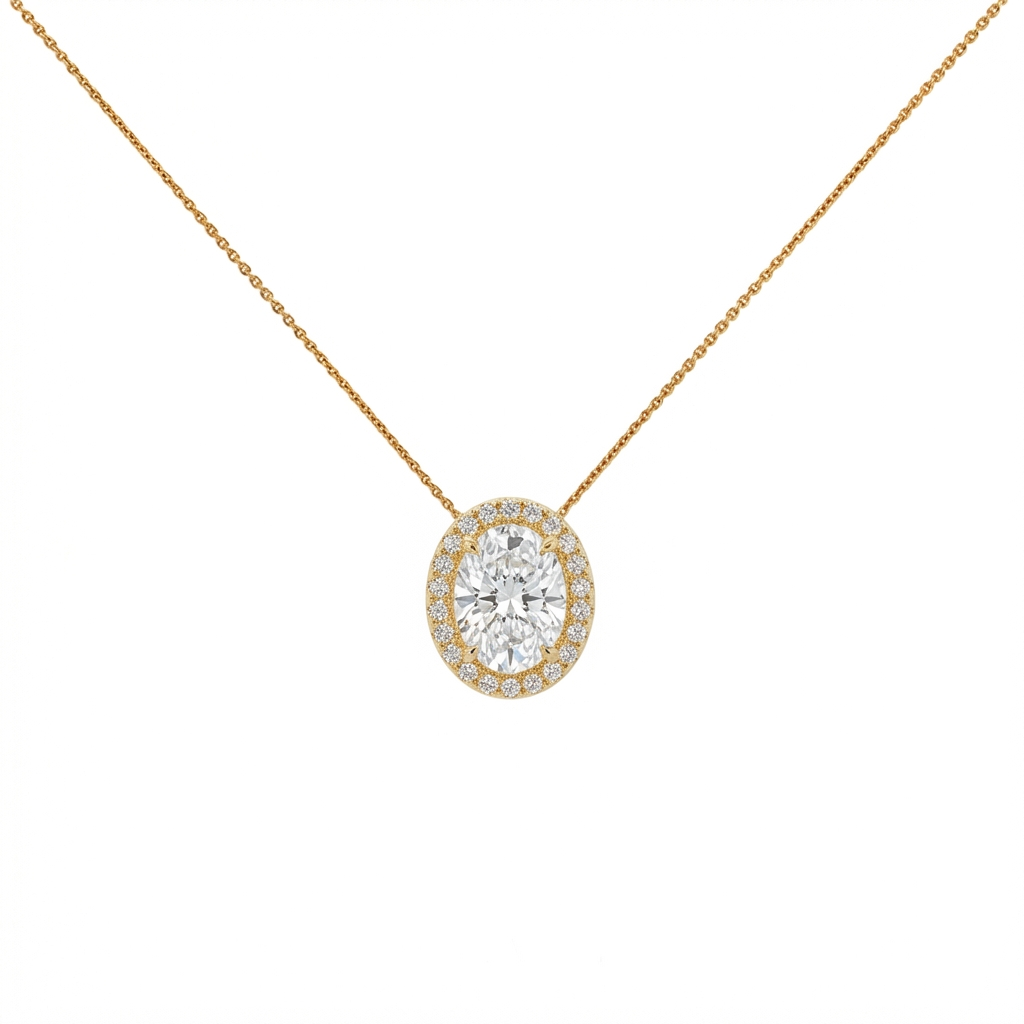 Oval cut halo pendant