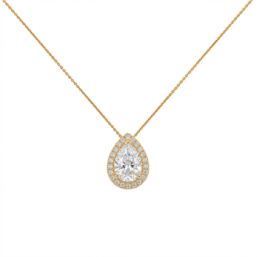 Pear cut halo pendant