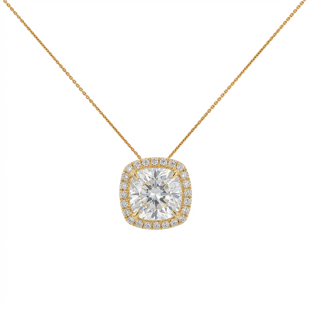 Cushion cut halo pendant