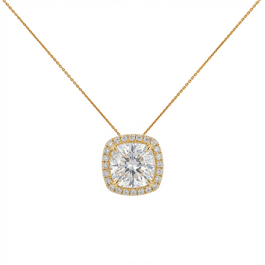 Cushion cut halo pendant