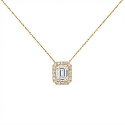 Emerald pendant halo solitarire