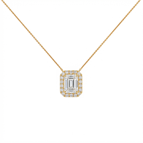 Emerald pendant halo solitarire