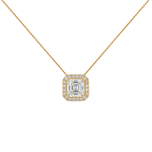 Asscher cut halo pendant