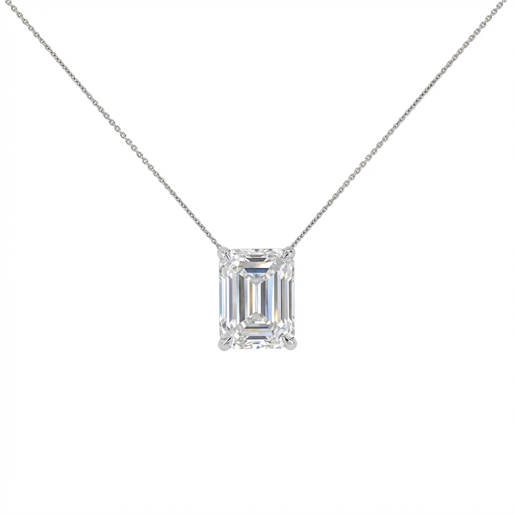 Emerald shape solitaire pendant