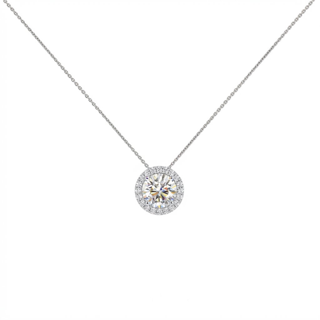 Round cut halo pendant