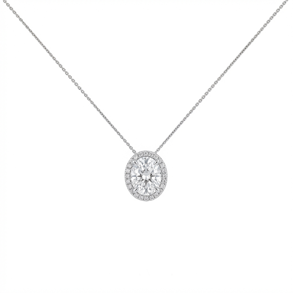 Oval cut halo pendant