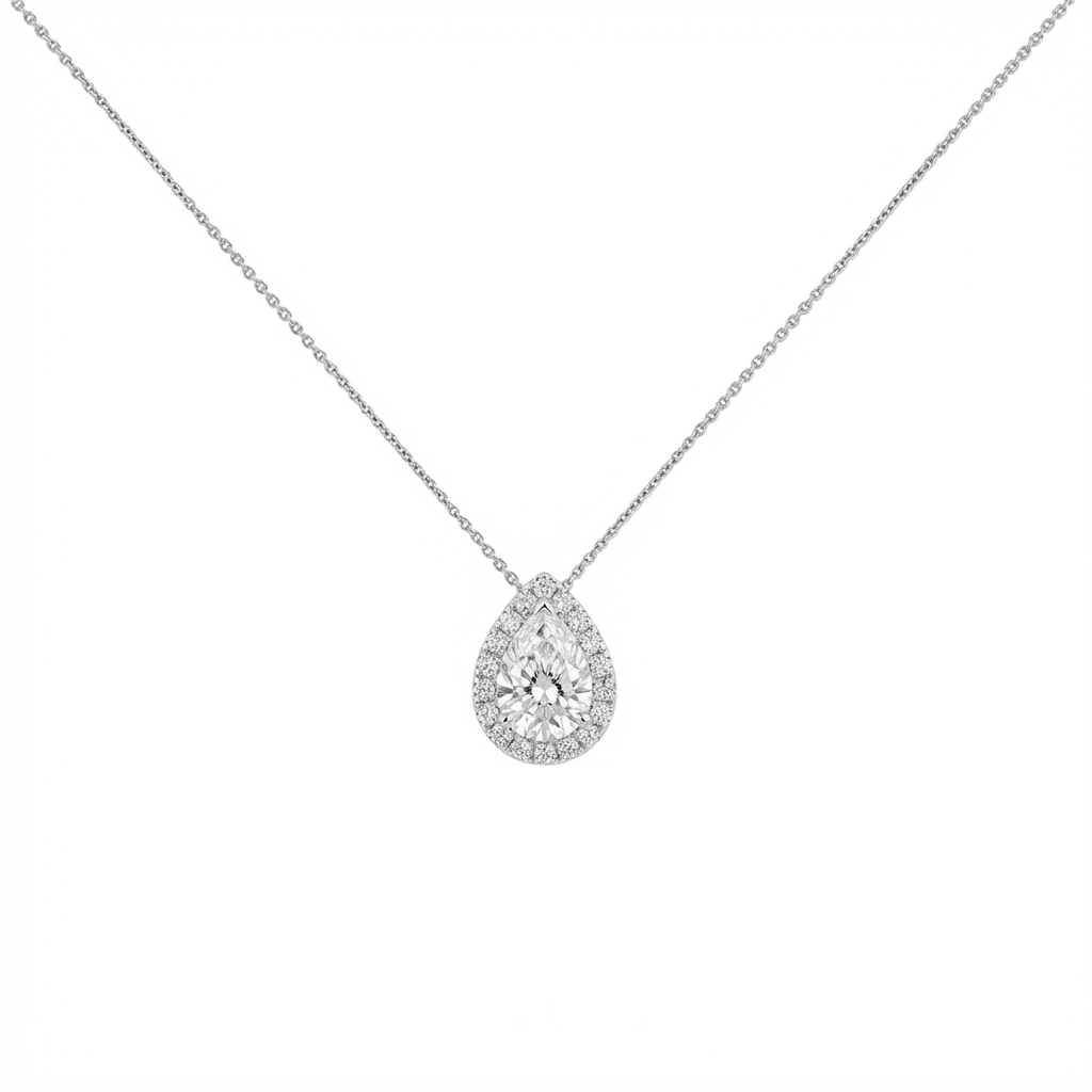Pear cut halo pendant