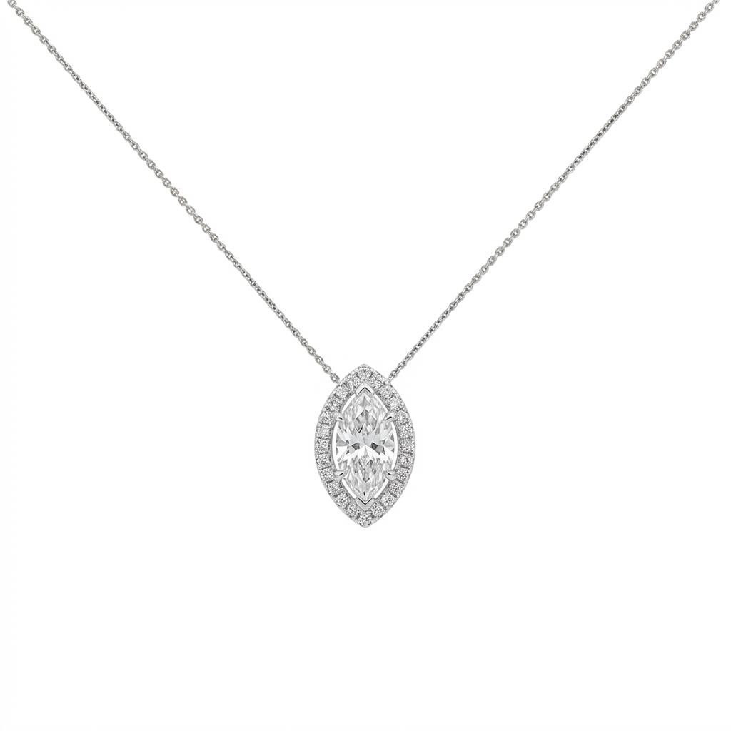 Marquise cut halo pendant