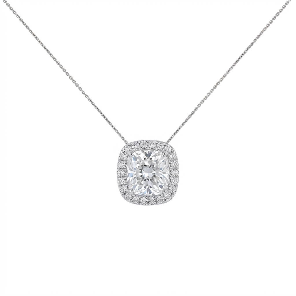 Cushion cut halo pendant