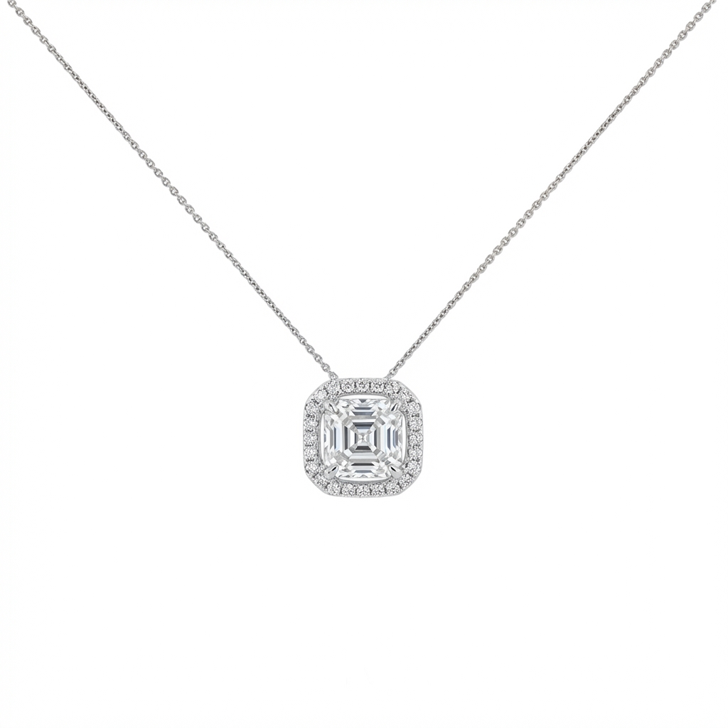 Asscher cut halo pendant