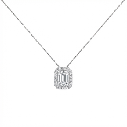 Emerald pendant halo solitarire