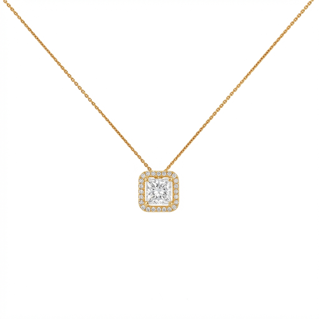 Halo pendant cushion cut