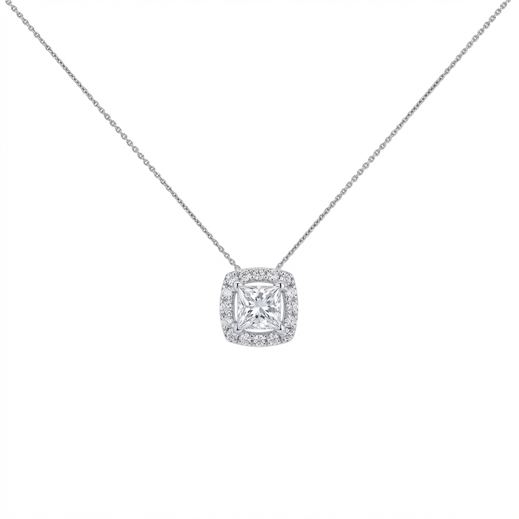 Halo pendant cushion cut