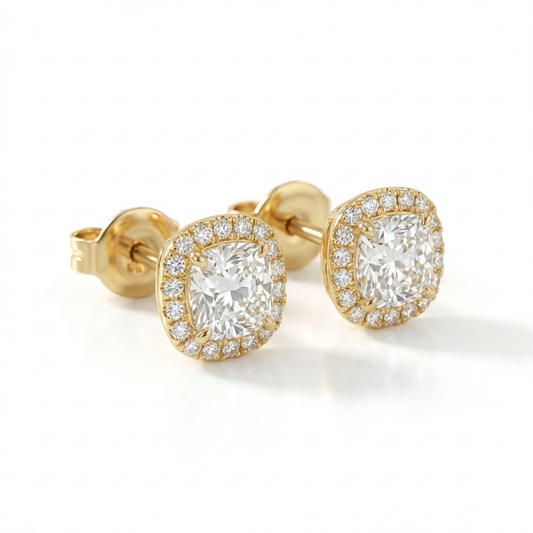 Cushion halo earrings