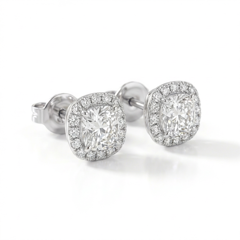 Cushion halo earrings
