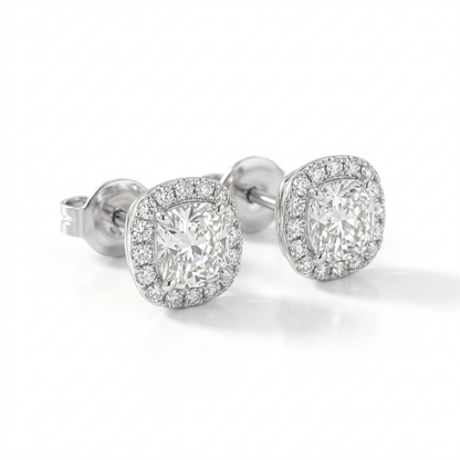 Cushion halo earrings
