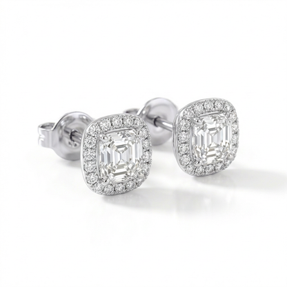 Asscher halo earrings