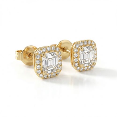 Asscher halo earrings